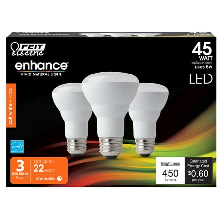 Feit Electric Enhance LED 5 Watt (45W Equivalent) Soft White Light Bulbs, R20, E26 Dimmable (3 Pack)