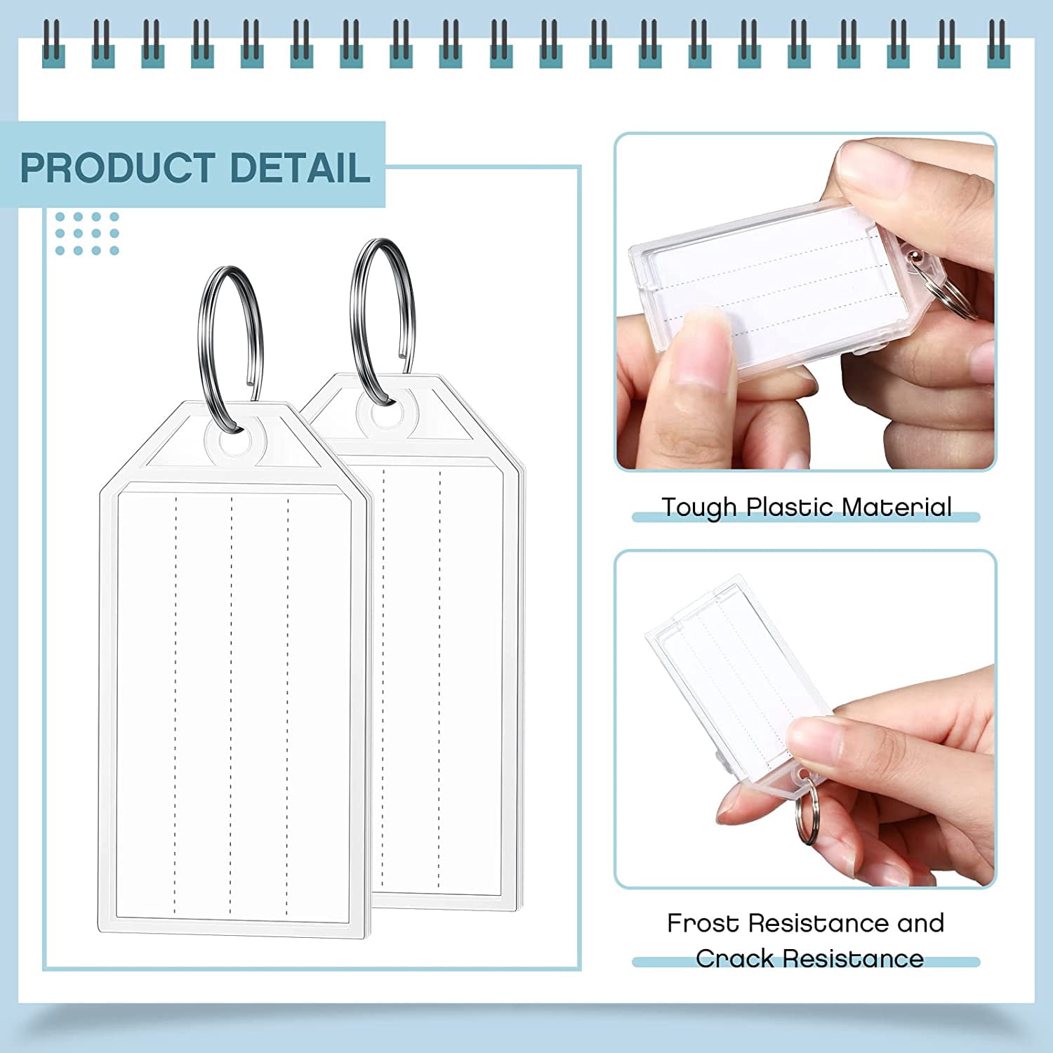 200 Pack Tough Plastic Key Tags White Item Identifiers with Split Ring Label Window Container 2 Inch ID Luggage Tag Key Chain