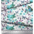 thumbnail image 3 of Soimoi Green Cotton Duck Fabric Insect,Floral & American Robin Bird Printed Fabric 1 Yard 42 Inch Wide, 3 of 3