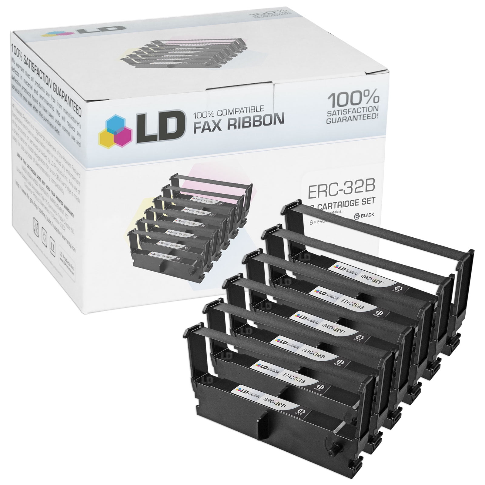 Black, 6-Pack LD Compatible POS Ribbon Cartridge Replacement for Epson ERC-32B 