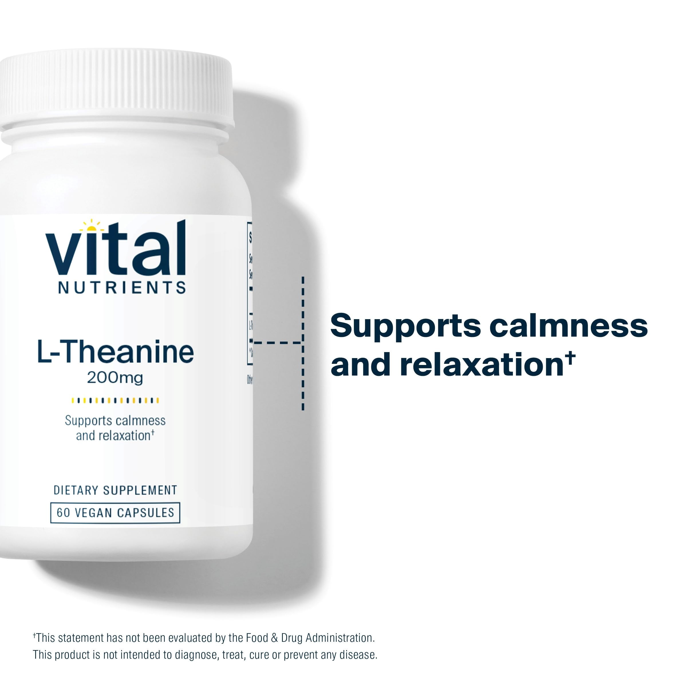 Vital Nutrients L-Theanine 200mg | Vegan Supplement | L Theanine Supplement Supports Normal Stress Levels and Cognitive Function | Gluten, Dairy and Soy Free | 60 Capsules