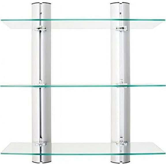 Danya B. Bathroom Wall Shelving Unit – Decorative Wall-Mount 3-Tier Adjustable Glass Wall Shelves on Aluminum Bars