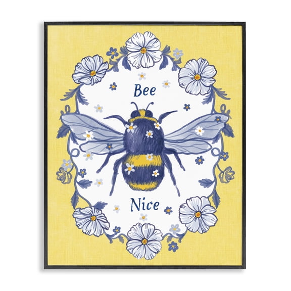 Stupell Industries Cottage Bee Nice Floral Insect Wreath Black Framed Giclee Art, 11 x 14, by Be Ni La
