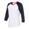 thumbnail image 2 of Women's Baseball Fine Jersey Three-Quarter Sleeve Tee , White / Navy / Red , L, 2 of 6