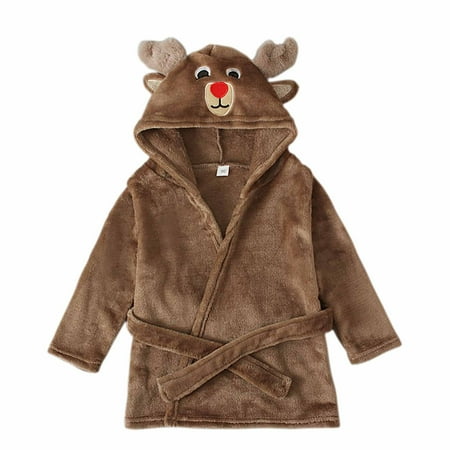 

PRINxy Kids Robes Toddler Baby Boys Girls Winter Belt Christmas Style Plush Hooded Nightgown Bathrobe Brown 5-6 Years