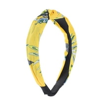 Unique Bargains 1 Pc Grace Pineapple Pattern Wide Cross Knot Headbands for Women Yellow