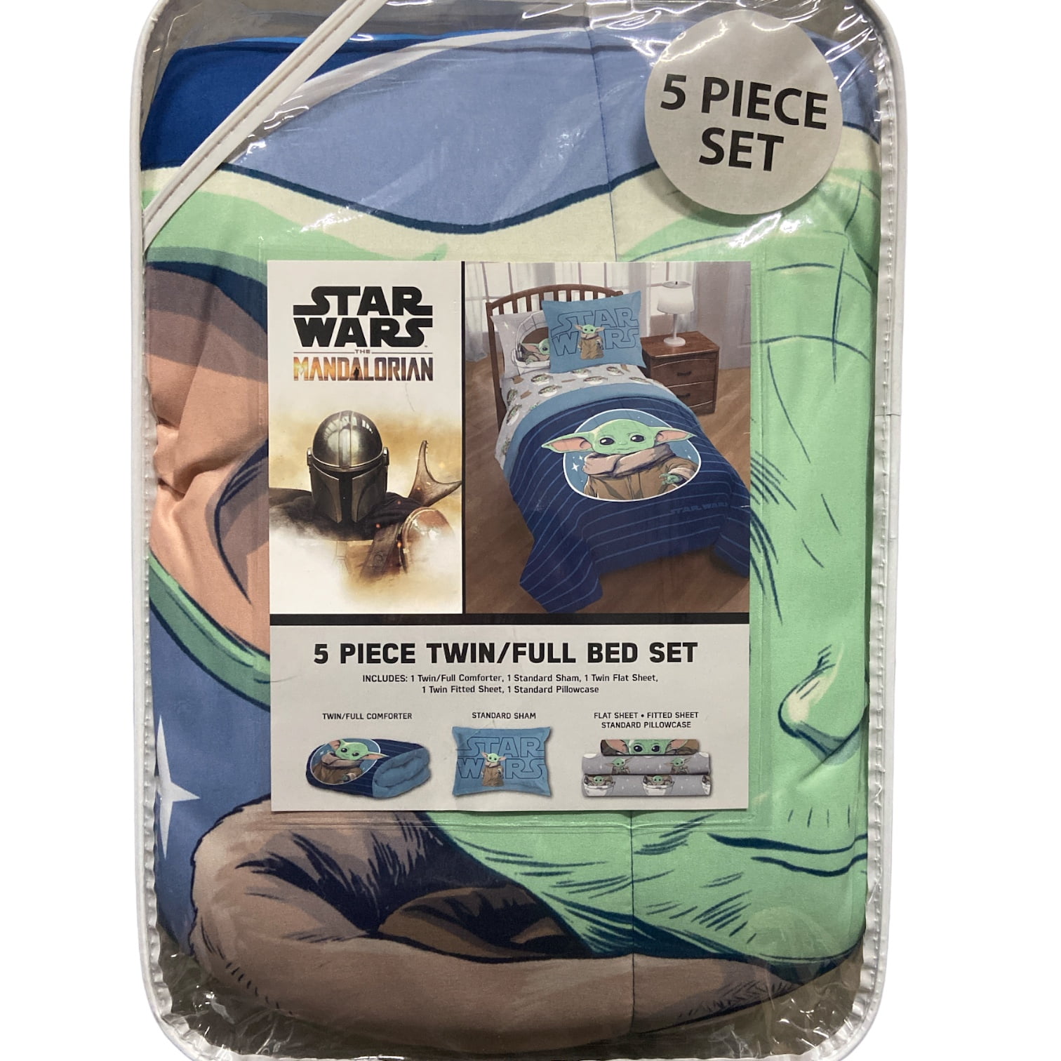 Star Wars Baby Yoda Comforter & Sheet Set 5 Piece Twin Kids Teens