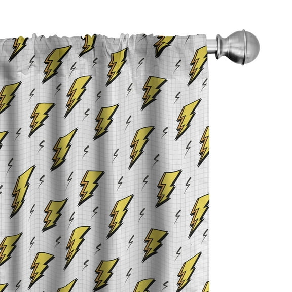 Ambesonne Abstract Curtains, Vintage Thunder Bolts, Pair of 28"x63", Yellow Black White
