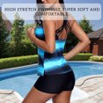 thumbnail image 3 of Women Swimsuit Striped Color Block Bathing Suit Polyester Swimwear Top Shorts, Gradient Blue, XXL, 3 of 9