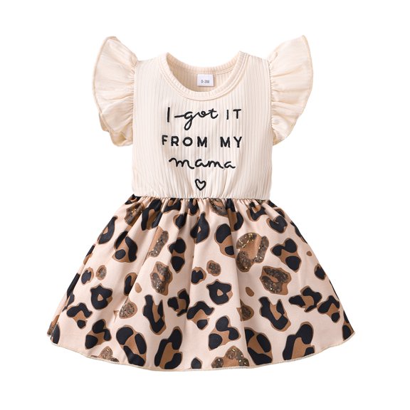 12 Months Baby Girls Dress 18 Months Girls Sleeveless Dress Letter Print Round Neck Infant Girls Flying Sleeve Summer Dress Apricot