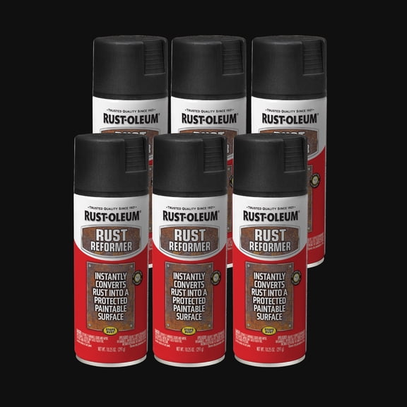 6 Pack, Black, Rust-Oleum Automotive Rust Reformer Flat Spray Paint-248658, 10.25 oz