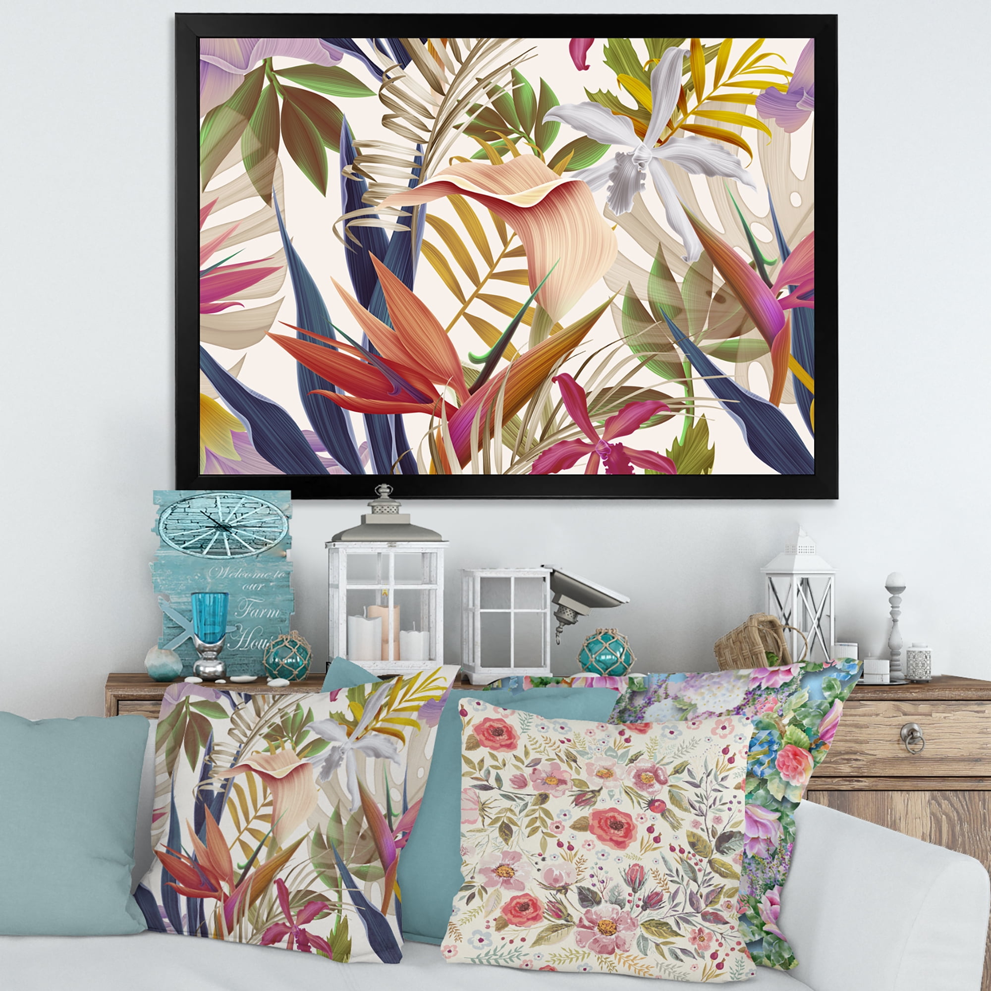 Designart 'VIntage Tropical Flowers VIII' Tropical Framed Art Print