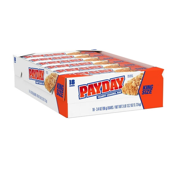Payday Peanut Caramel King Size Candy, Bars 3.4 oz, 18 Count