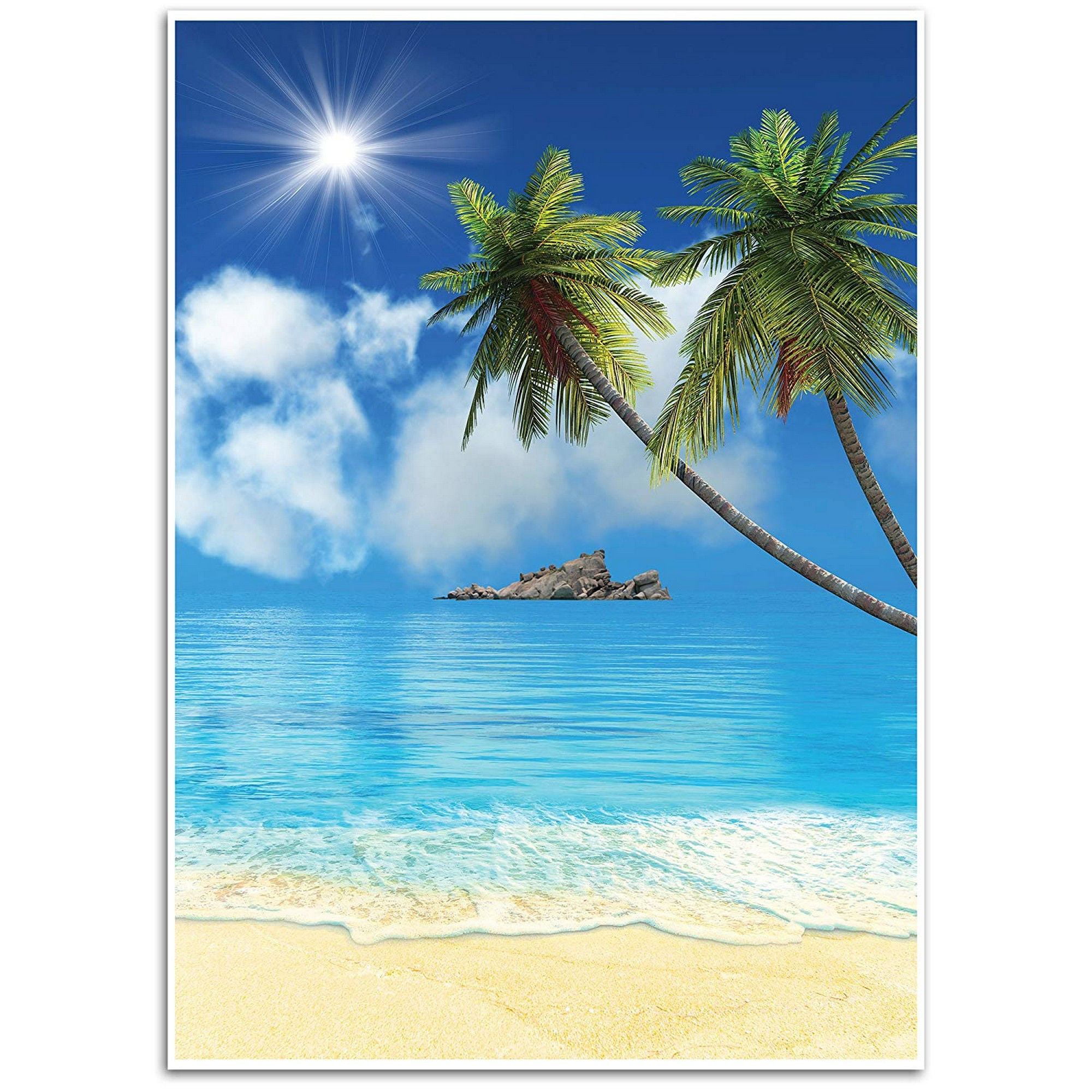 Chic Beach Backdrop Tropical Ocean Chic Seaside Sunny Blue Sky with White Cloud Sunshine Big sea Wave Printed Fabric Photography Background G0158, 12’ Wide by 8 Tall 