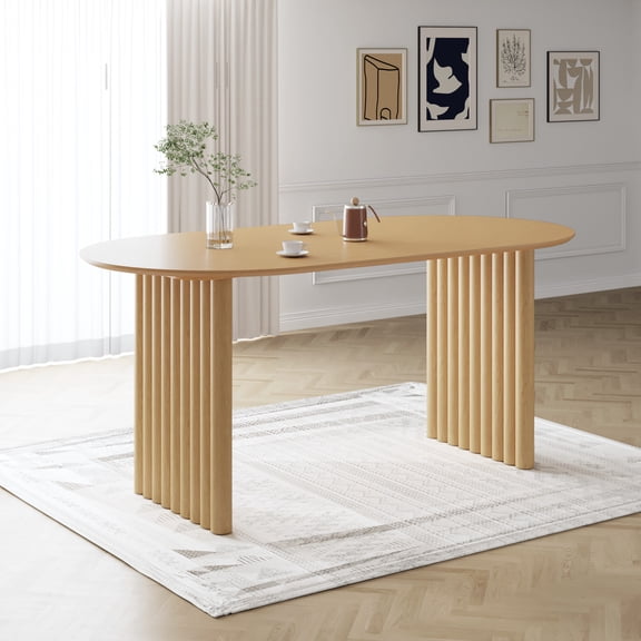 MAYEERTY 26x13 Modern Oval Extendable Dining Table with metal leg,Brown