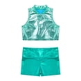 thumbnail image 3 of Jizyo Kids Girls 2Pcs Shiny Metallic Crop Tank Top with Booty Shorts Ballet Dance Jazz Hip Hop Blue Green 12, 3 of 5