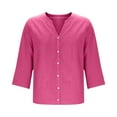 thumbnail image 4 of cocolona Womens 3/4 Sleeve Shirts Trendy Button V Neck Tops Dressy Casual Blouse Solid Color Loose Lightweight Tops, 4 of 6