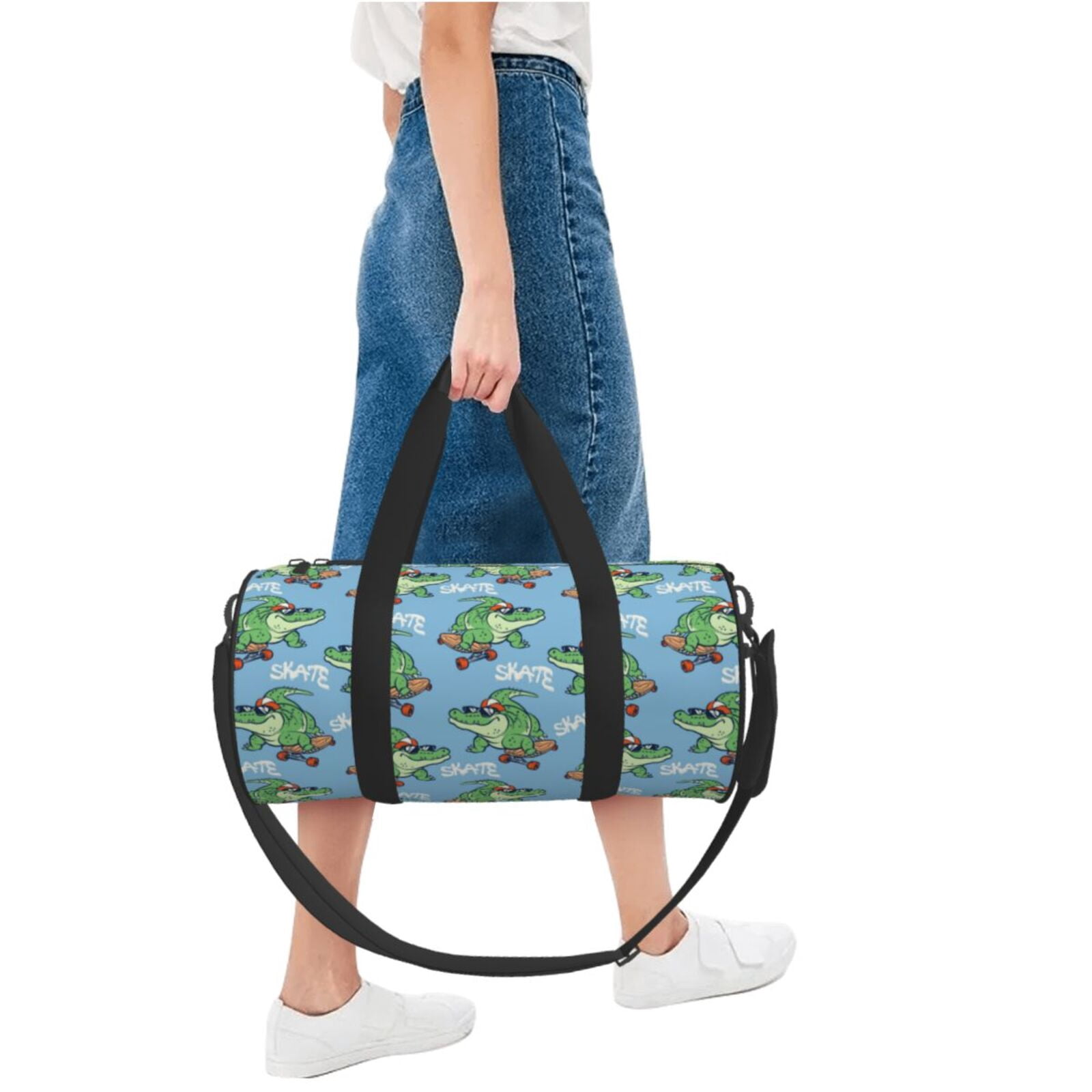 Vsdgher Crocodile Riding Skateboard 45L Foldable Duffel Bag, Sports Gym Bag,Overnight Bag, Portable Weekender Bag for Airplanes