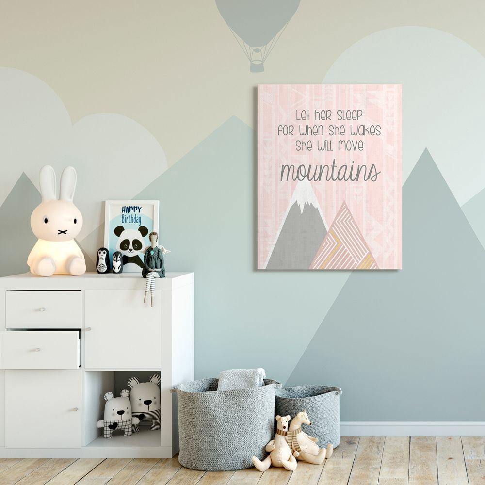 The Kids Room by Stupell Kids Inspirational Word Girls Pink Geometric Mountain Pattern Design Super Canvas Wall Art by Anna Quach