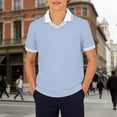 thumbnail image 2 of CONZONE Children Boys T Shirt Short Sleeve Lapel Solid Color Summer Fashion Comfort Tee Light Blue Size 13-14 Years, 2 of 5