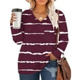 thumbnail image 2 of Jalioing Striped Pullover Tee for Women V Neck Long Sleeve Oversized Shirts Plus Size Casual Loose Blouses with Pocket, 2 of 5