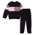 thumbnail image 2 of Toddler Girls 2 Piece Cute Outfits Set Leopard Pink Color Block Crewneck Sweatshirt with Jogger Pants Kids Clothing Set 3-4 T, 2 of 10