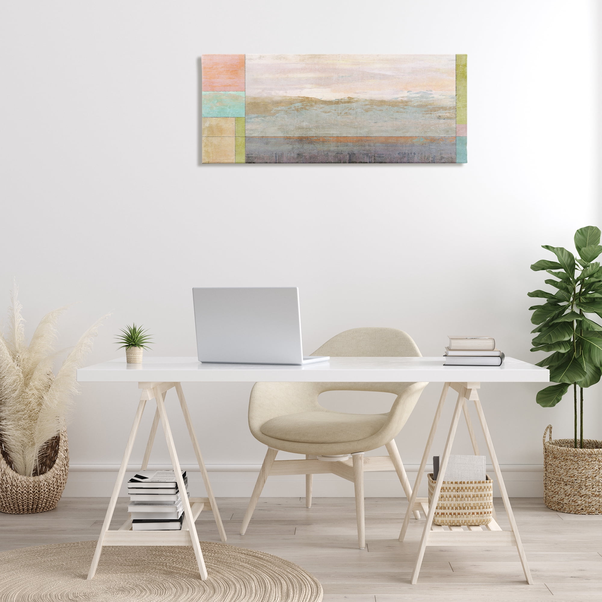 Stupell Industries Landscape & Geometric Border Landscape Painting Gallery Wrapped Canvas Art Print Wall Art, 40 x 17