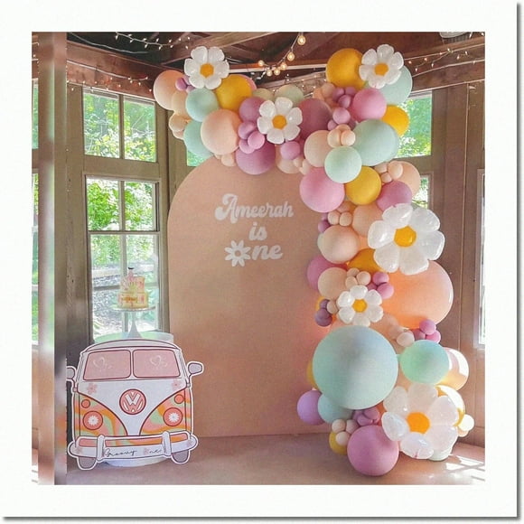Boho Blooms Balloon Arch Kit - 140Pcs Macaron Purple Green Nude Yellow Party Decorations for Groovy Birthdays, Baby Showers & Flower-Themed Celebrations!