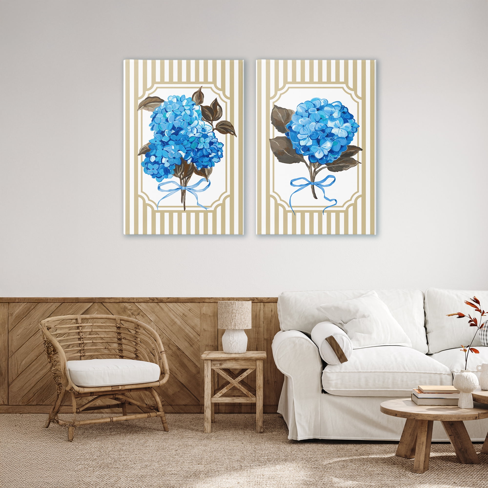 Hydrangea Bouquets with Bows 2 Piece Canvas Wall Art Set, design by Adonna Ebrahimi