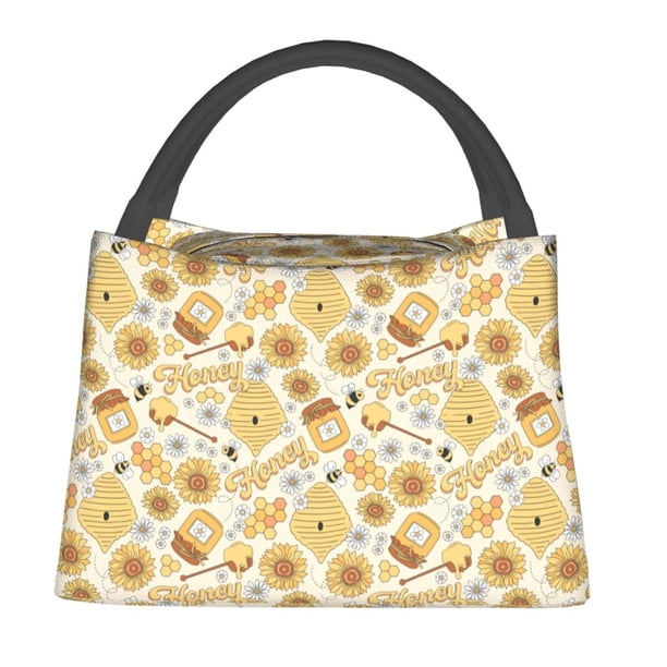Fotbe Honey Honeycomb Bolsa Térmica Portátil con Estampado, Bolsa de Entrega de Alimentos Aislada, Bolsa Reutilizable de Gran Capacidad para Comidas y Supermercado