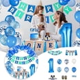 thumbnail image 2 of Baby First Birthday Party Decorations Set Printed Blue Balloons Happy Birthday Banner Flags Balloon Kit for 1st Year Celebration Supplies, 2 of 6