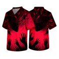 thumbnail image 2 of Leidass Men's V Neck Short Sleeve Halloween Print Chest Pocket Scrub Top Comfortable Patchwork Style Work Shirt Red 5XL, 2 of 6
