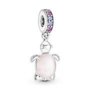 Pandora Murano Glass Pink Sea Turtle Dangle Charm - Compatible Moments Bracelets - Jewelry for Women - Gift for Women - Made with Sterling Silver & Man-Made Crystal