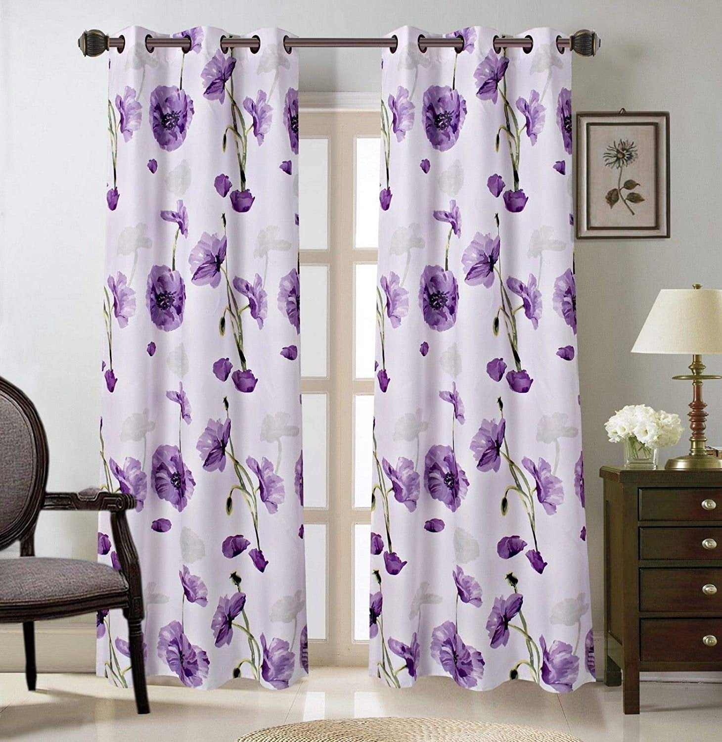 2 Grommet Curtain Panels 37" W x 63" L each, Decorative Floral Design
