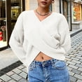 thumbnail image 2 of Sweaters for Women, V Neck Sweaters for Women, Solid Color Knit Crop Top, Long Sleeve for Fashion Wear, 2 of 5