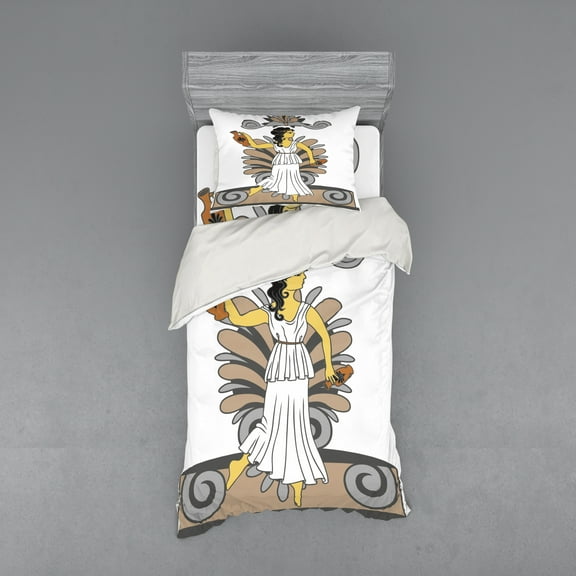 Ambesonne Retro Bedding Set 3 Pcs, Woman with Amphora, Twin XL, Grey Pale Brown Black
