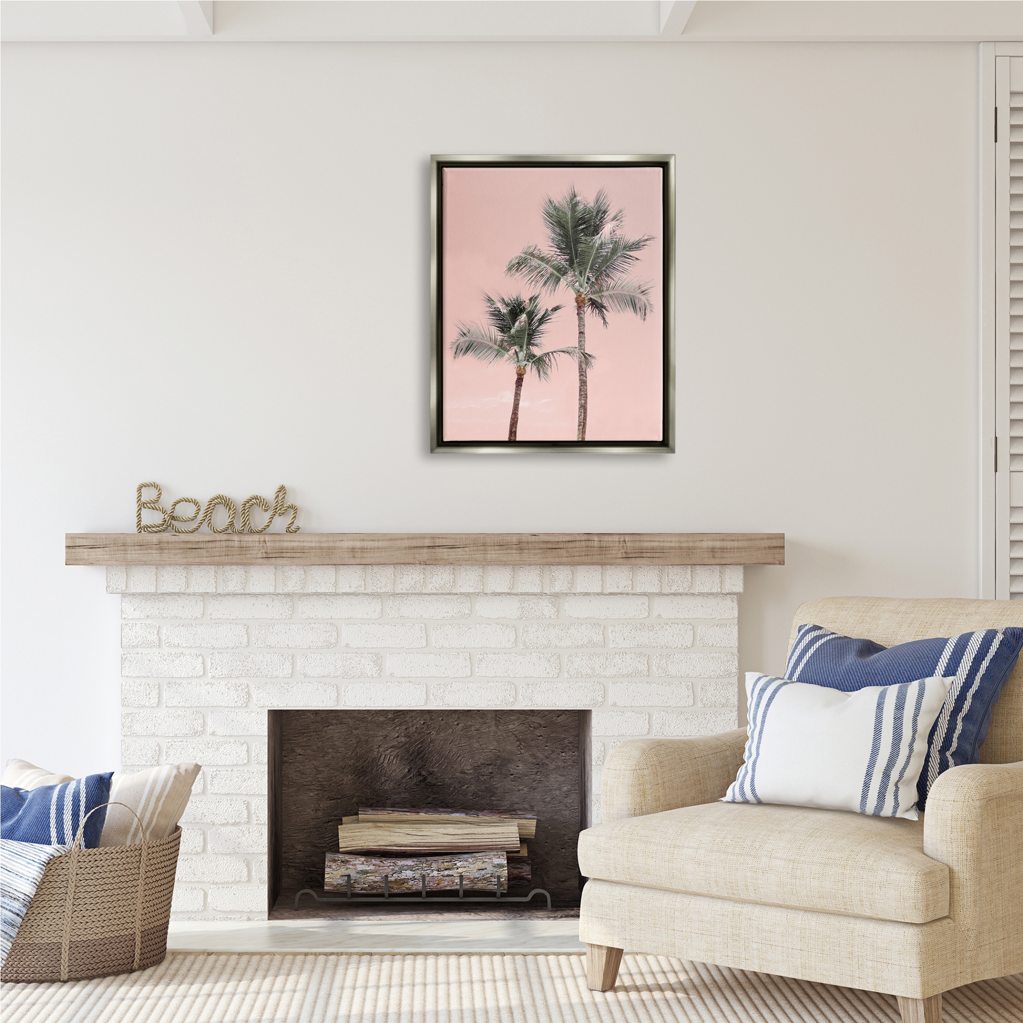 Stupell Industries Pink Summer Palm Trees Botanical & Floral Photography Gray Floater Framed Art Print Wall Art, 25 x 31