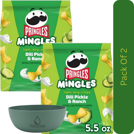 Pringles Mingles Dill Pickle & Ranch Puffed Snacks – 5.5 oz, Crunchy Salty Snack With Olive Green Bowl By ValueNest