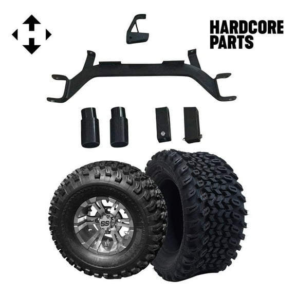 Hardcore Parts 4" Drop Axle Lift Kit for EZGO Marathon (1975-1993) Gas Golf Cart with 10" Machined/Gunmetal 'Vampire' Wheels and 22"x11"-10" DOT rated All-Terrain tires