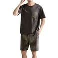 thumbnail image 4 of Men Pajama Set 2 Piece Lightweight Short Sleeve Crew Neck Nightwear and Shorts Solid Color Casual Classic Fit Lounge Wear, 4 of 9