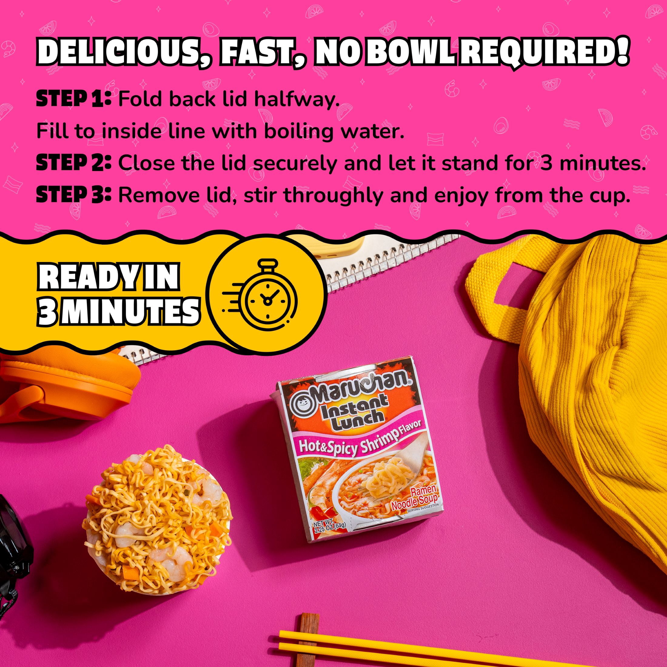 Maruchan Instant Lunch Ramen Noodles, Hot & Spicy Shrimp Flavor, 2.25 oz Cup