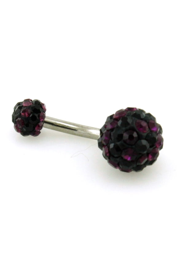 14g (1.6mm) Amethyst Purple Cubic Zirconia Crusted Belly Ring Navel Piercing Body Jewelry