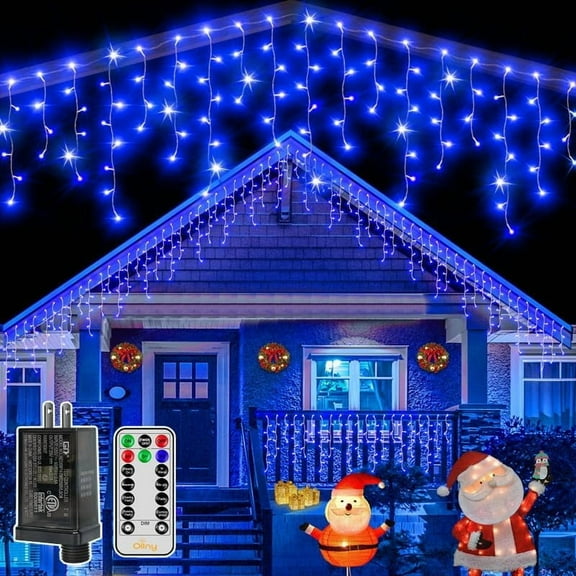 HearthHarmony Icicle Lights for Outside 504LED 41FT, Blue Christmas Light with Remote 8Modes Timers Waterproof, Plug in Connectable Hanging Lights for Outdoor Indoor House Roof Holiday