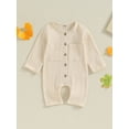 thumbnail image 2 of Wassery Toddler Baby Boy Cotton Linen Jumpsuit Solid Color Long Sleeve Button Down Romper with Pockets Newborn Infant Cute Spring Fall Outfit 0-24M, 2 of 8