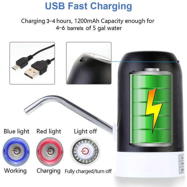 Distributeur de pompe à eau de 5 gallons : pompe à bouteille électrique  universelle, portable, chargement automatique par USB, batterie  rechargeable