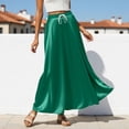 thumbnail image 2 of Bibifish Womens Maxi Skirts Solid Elastic Drawstring Waist Skirts Satin Flared Skirts Seaside Vacation Lightweight Loose Flowy Skirts, 2 of 5