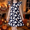 thumbnail image 2 of WAYUTE Girls Halloween Flutter Sleeve Dresses, Soft Loose Fashion A Line Dress with Ghost Print, Designed for Theme Party Casual Outdoor,Black,Size 7-8 Y, 2 of 4