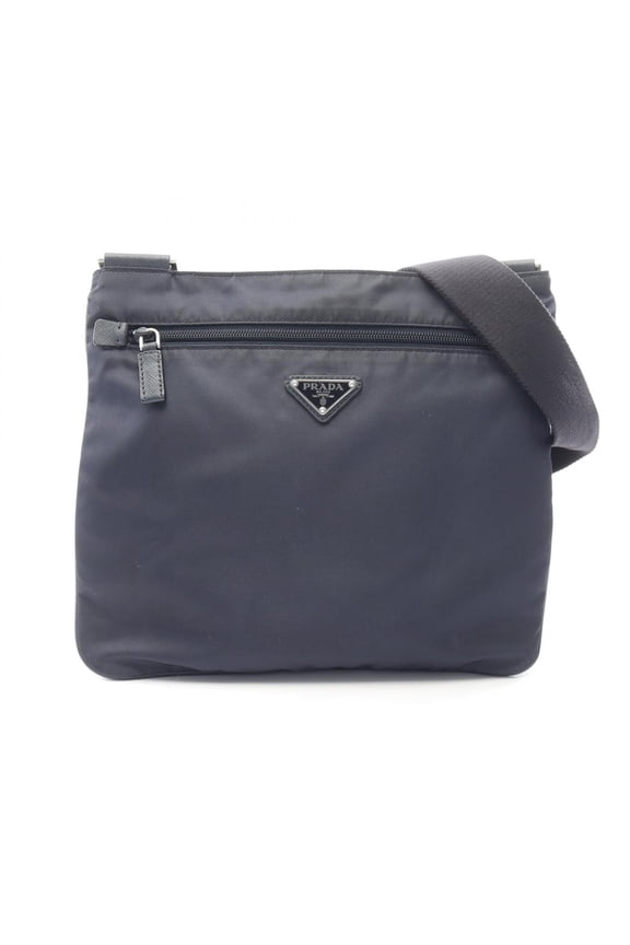 Pre-Owned Prada Triangle Logo Shoulder Bag/Handbag, Nylon & Saffiano Leather, Women's, Navy,...