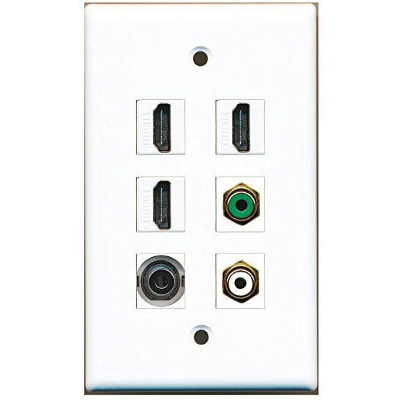 RiteAV - 3 HDMI 1 Port RCA White 1 Port RCA Green 1 Port 3.5mm Wall Plate