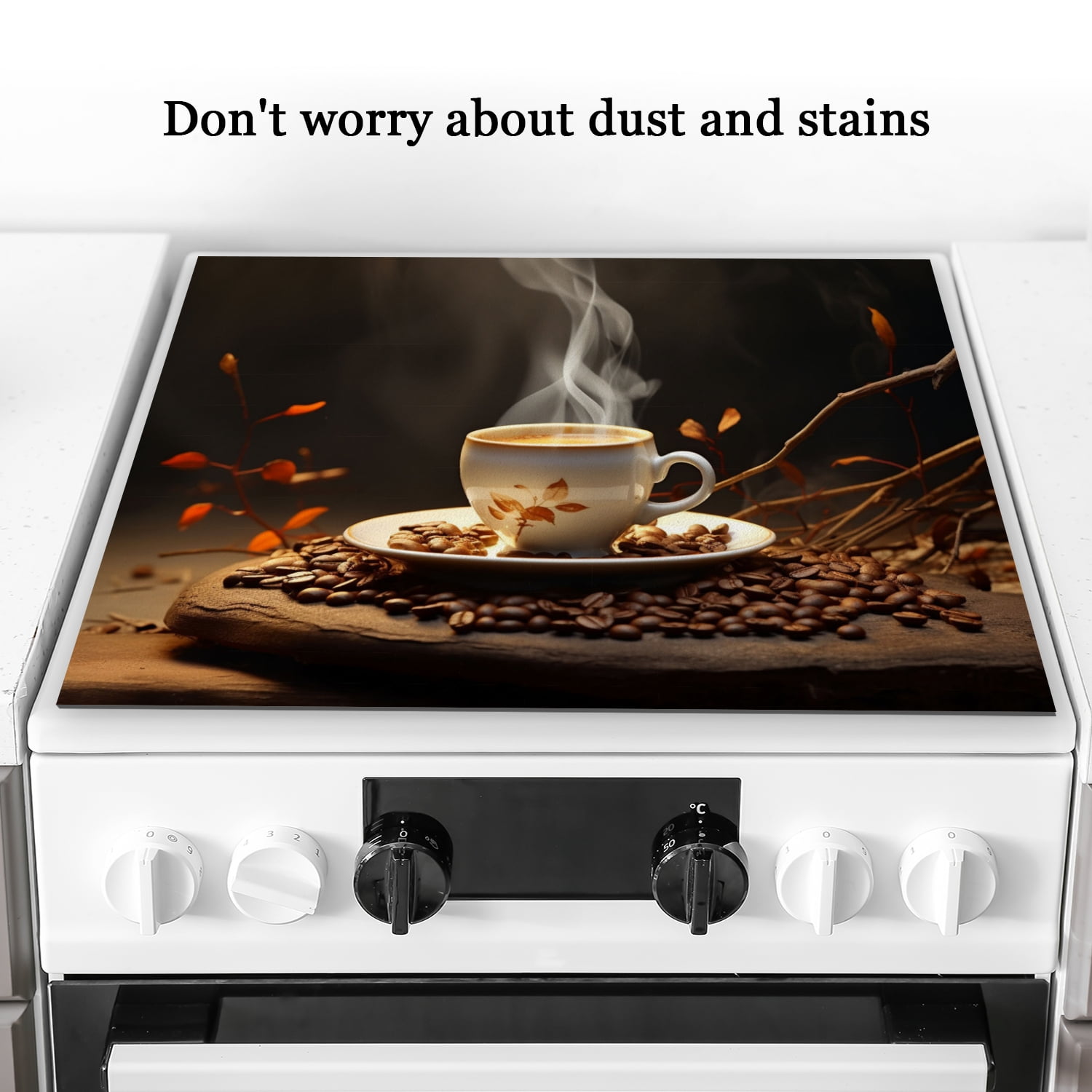 Glasstop Stove Covers, Coffee on the Table Print Heat Resistant Stove Top Cover, Non-slip Washable Square Countertop Mat for Kitchen RV (28×20 Inch)